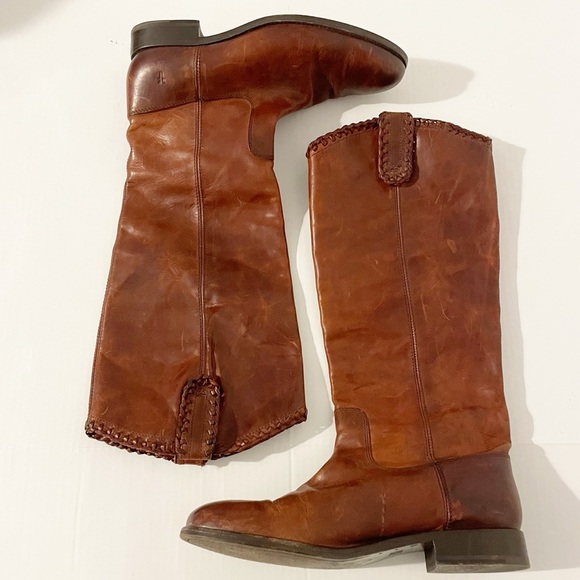 Frye Melissa Whip Tall Pull On Boots Size 9.5 Distressed Brown Leather Riding - Picture 3 of 16